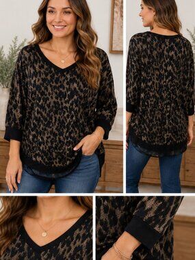 Maurices Leopard Print Dolman Sleeve Lightweight Knit Top XL